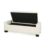 Elegant White Storage Ottoman with Flip-Lid & Birch Wood Legs