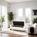 Elegant White Storage Ottoman with Flip-Lid & Birch Wood Legs