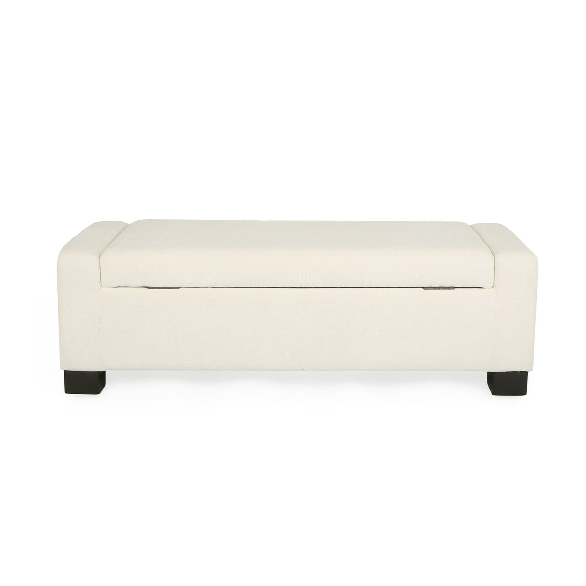 Elegant White Storage Ottoman with Flip-Lid & Birch Wood Legs