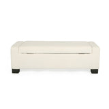Elegant White Storage Ottoman with Flip-Lid & Birch Wood Legs
