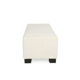 Elegant White Storage Ottoman with Flip-Lid & Birch Wood Legs