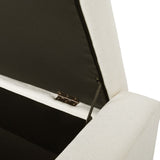 Elegant White Storage Ottoman with Flip-Lid & Birch Wood Legs