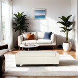 Elegant White Storage Ottoman with Flip-Lid & Birch Wood Legs