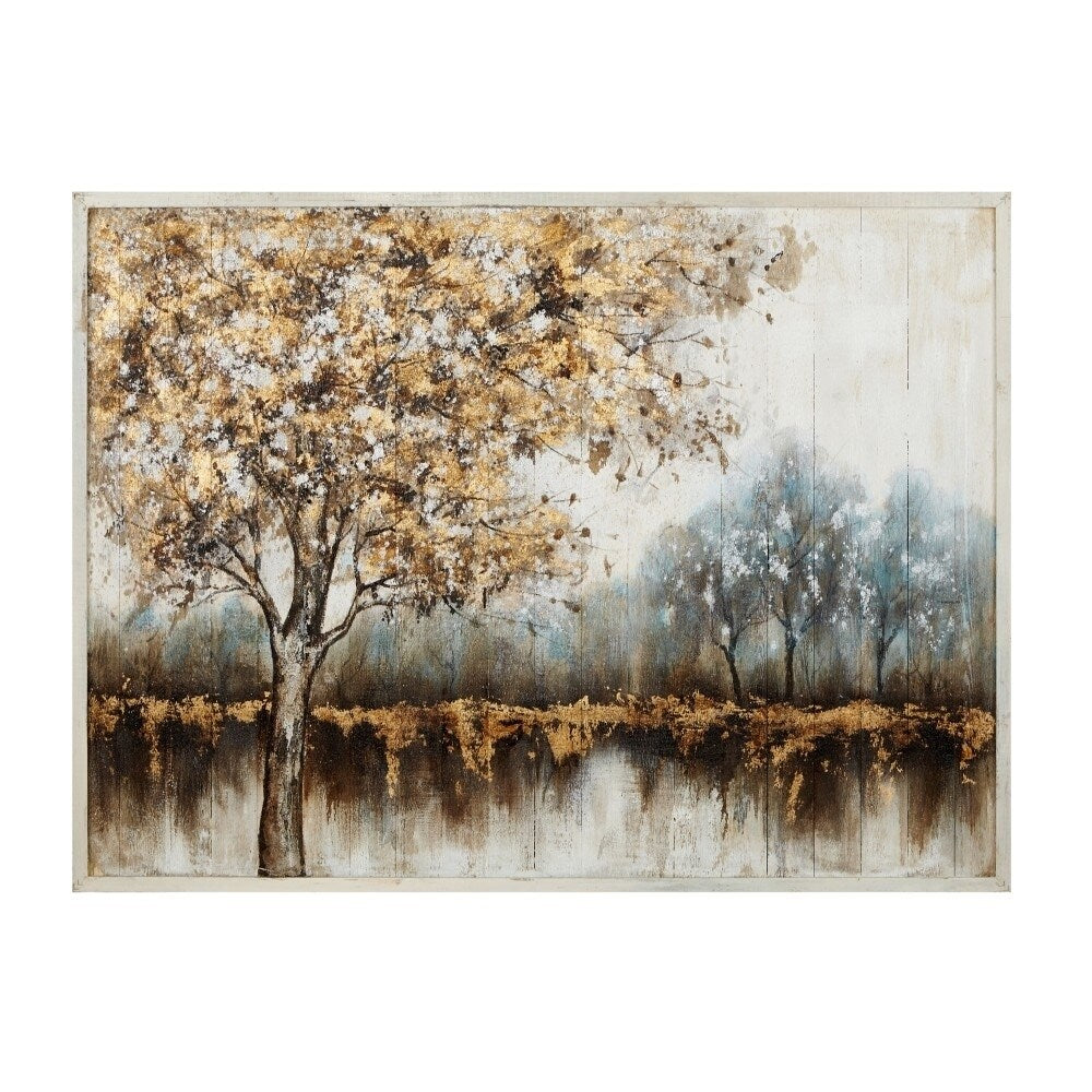 Elegant Wooden Framed Oil Painting on Canvas, Brown and Gray
