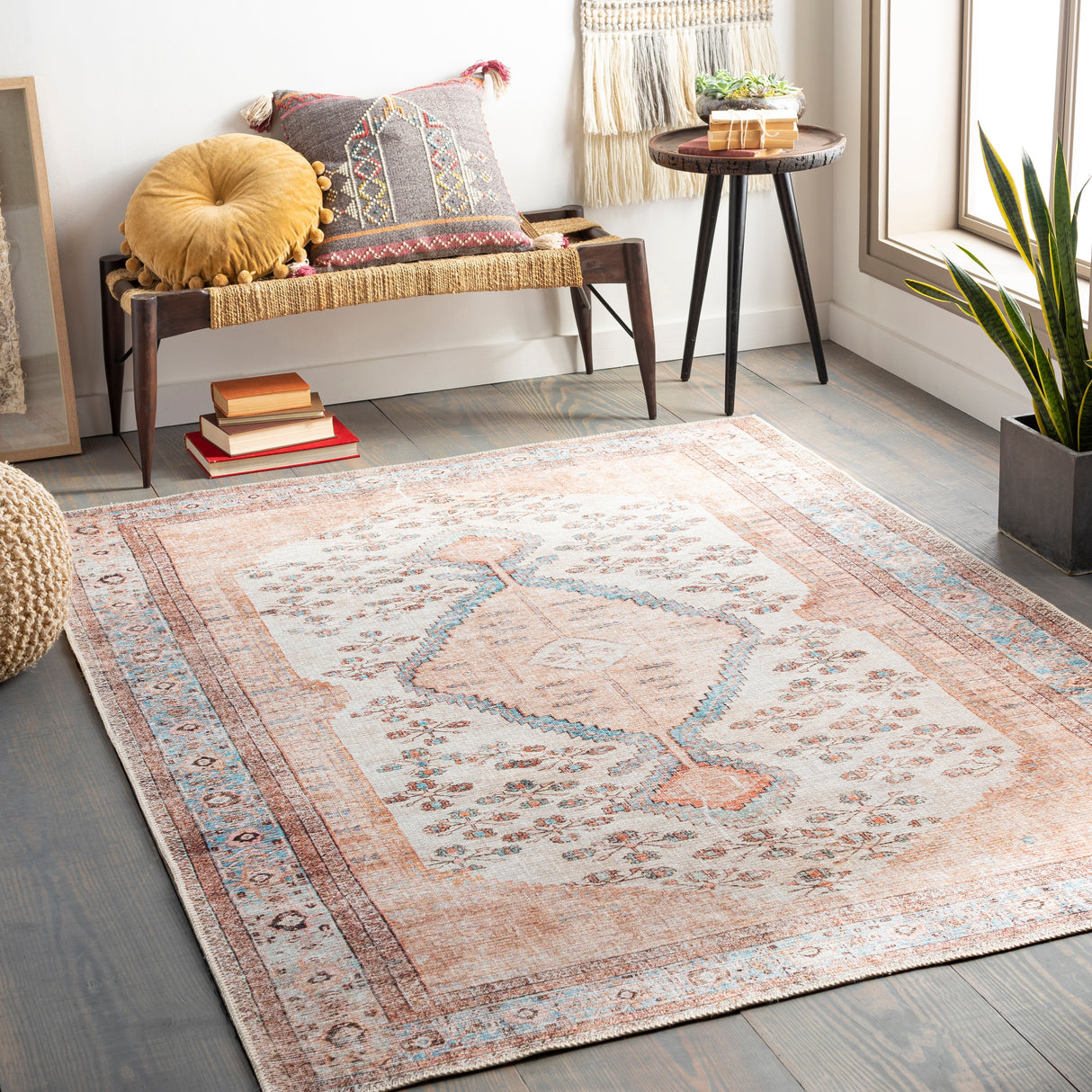 Livabliss Elena Floral Medallion Printed Machine Washable Area Rug