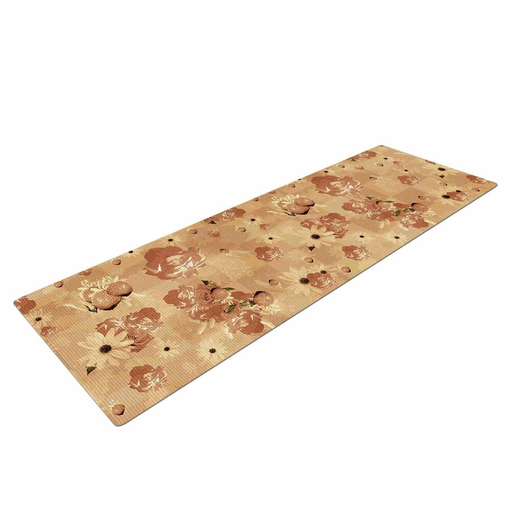 Elena Ivan-Papadopoulou "Summer's Fading" Beige Brown Floral Pattern Photography Digital Yoga Mat - Yellow