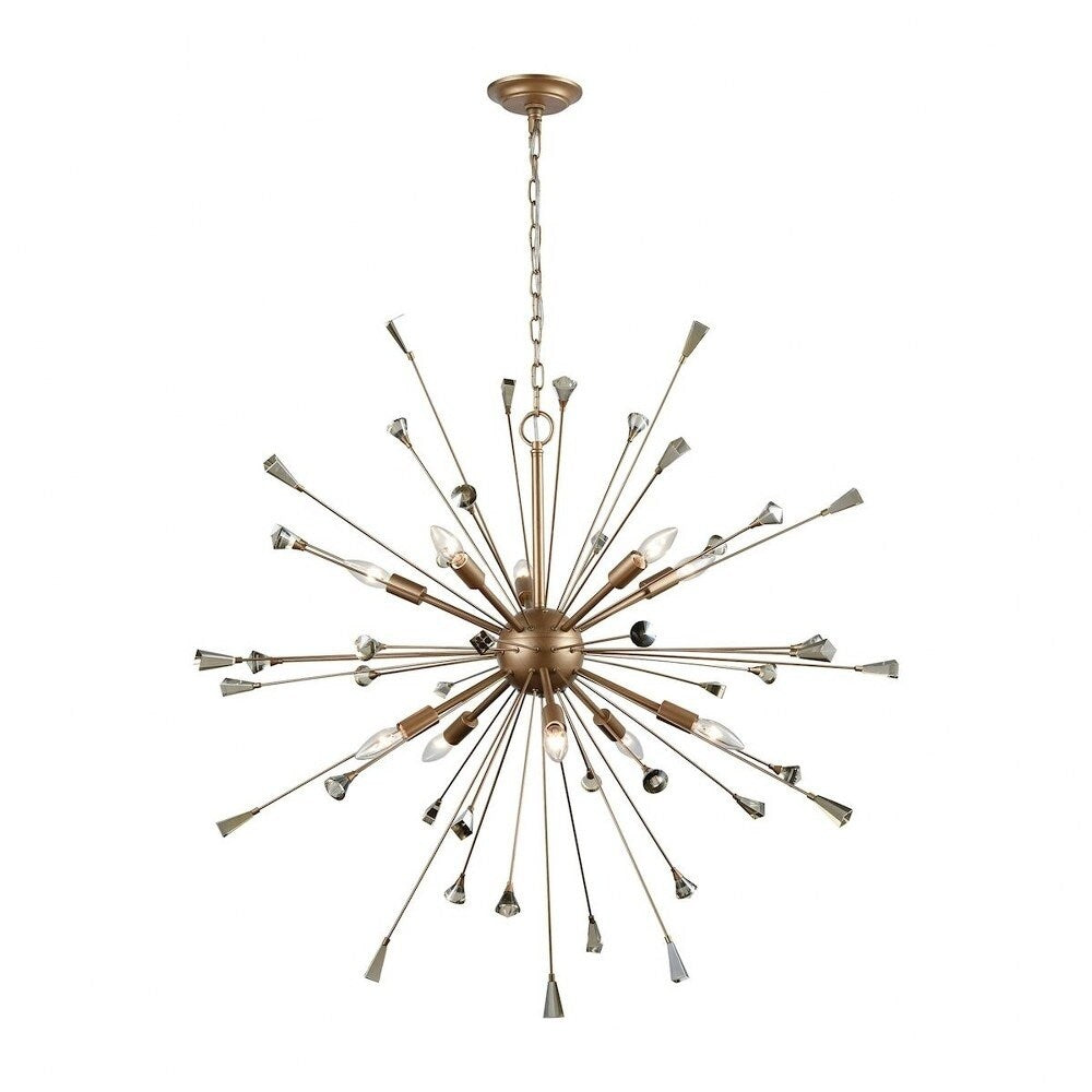 Elgar Ridgeway - Ten Light Chandelier Matte Gold Finish with Amber Tea