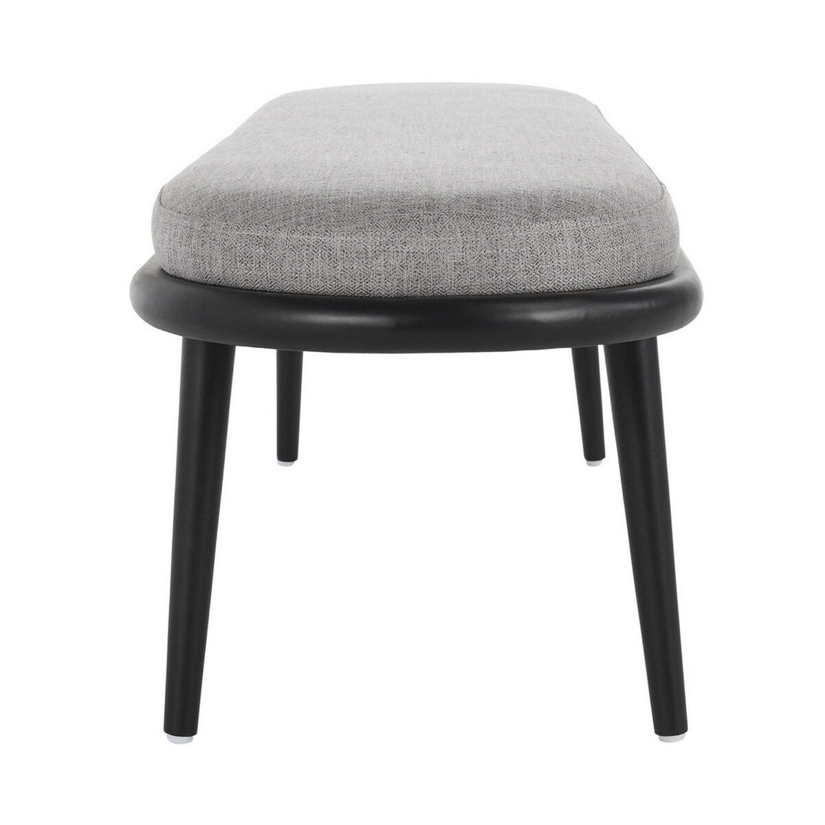 Eli 60 Inch Modern Rounded Bench, Polyester, Splayed Legs, Gray, Black