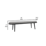 Eli 60 Inch Modern Rounded Bench, Polyester, Splayed Legs, Gray, Black