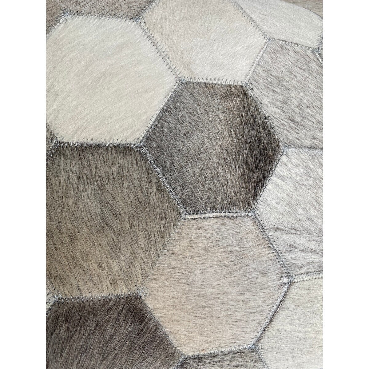 Eli Cowhide Hexagon Design-Grey Ivory Beige-Throw Pillow-18"x18"x4"