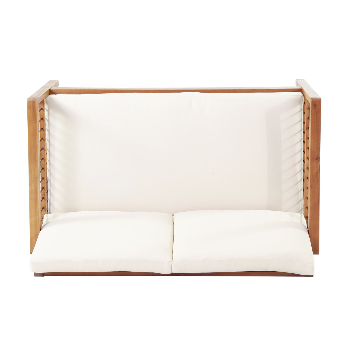 Elias Acacia Wood and Iron Outdoor Loveseat and Coffee Table Set with Cushions by Christopher Knight Home