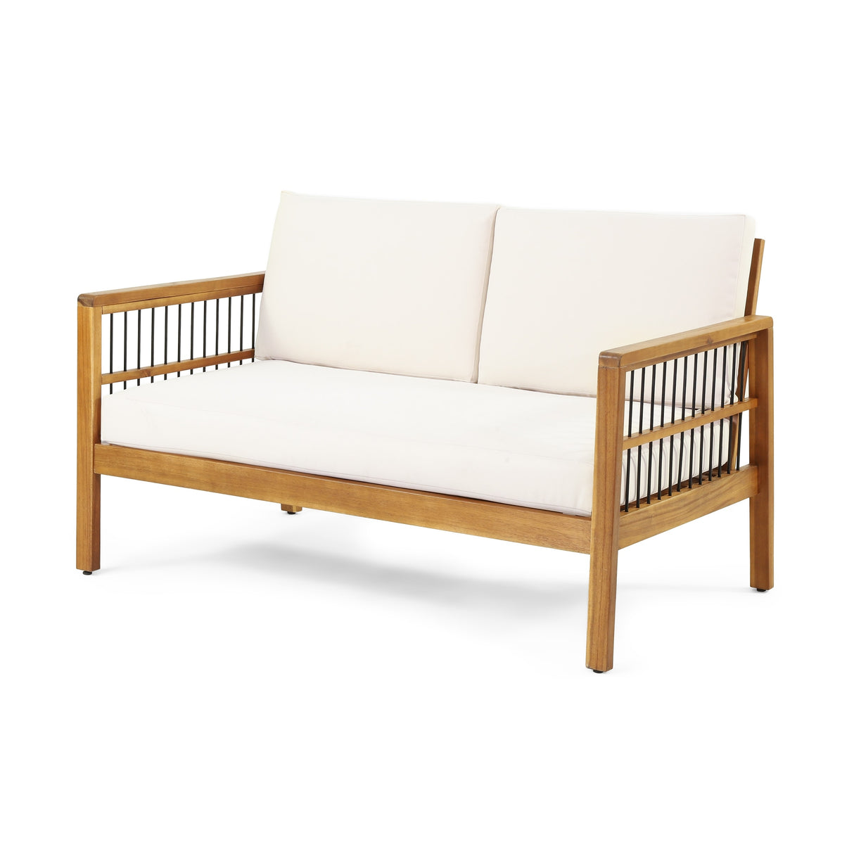 Elias Acacia Wood and Iron Outdoor Loveseat and Coffee Table Set with Cushions by Christopher Knight Home