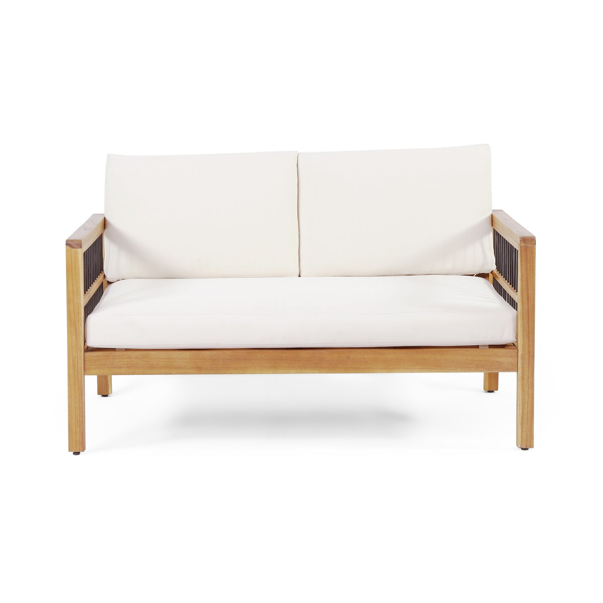 Elias Acacia Wood and Iron Outdoor Loveseat and Coffee Table Set with Cushions by Christopher Knight Home