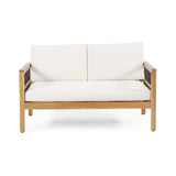 Elias Acacia Wood and Iron Outdoor Loveseat and Coffee Table Set with Cushions by Christopher Knight Home