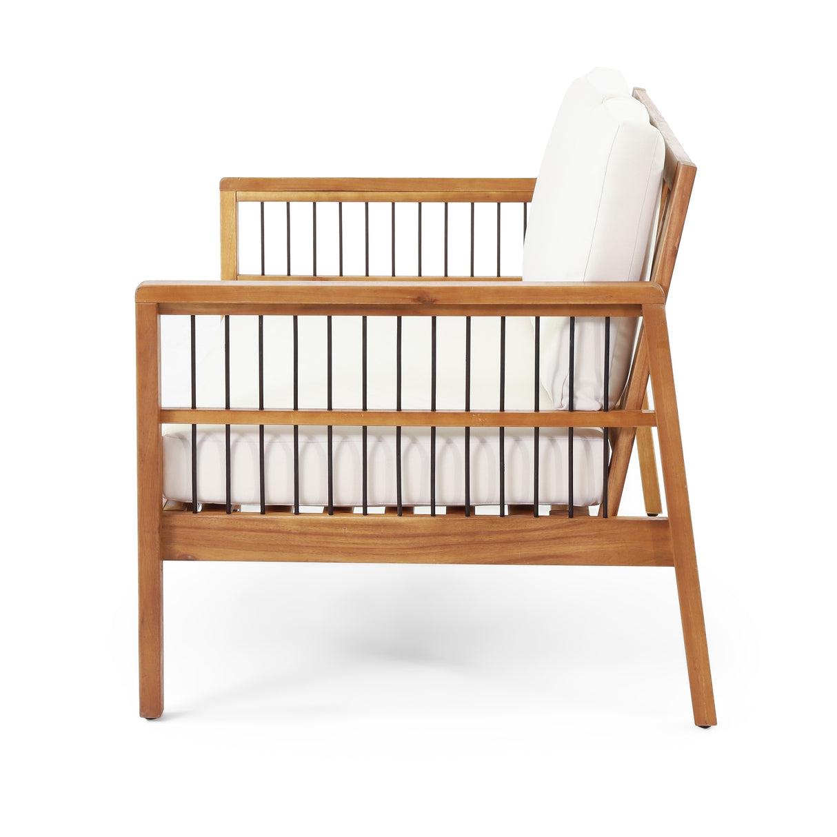 Elias Acacia Wood and Iron Outdoor Loveseat and Coffee Table Set with Cushions by Christopher Knight Home