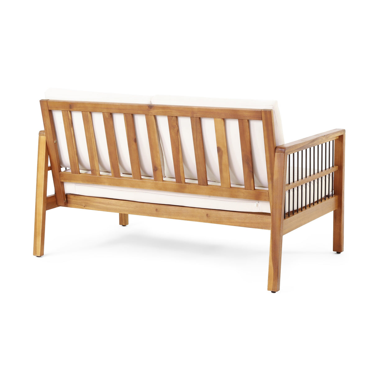 Elias Acacia Wood and Iron Outdoor Loveseat and Coffee Table Set with Cushions by Christopher Knight Home