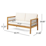 Elias Acacia Wood and Iron Outdoor Loveseat and Coffee Table Set with Cushions by Christopher Knight Home