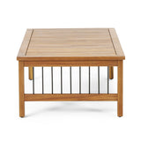 Elias Acacia Wood and Iron Outdoor Loveseat and Coffee Table Set with Cushions by Christopher Knight Home