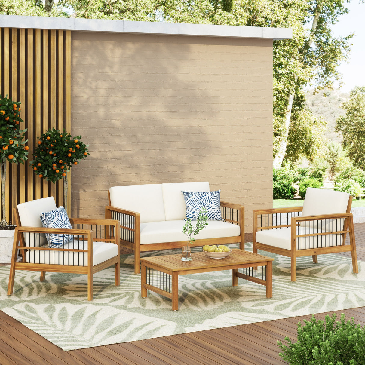 Elias Outdoor Acacia Wood Outdoor Chat Set by Christopher Knight Home