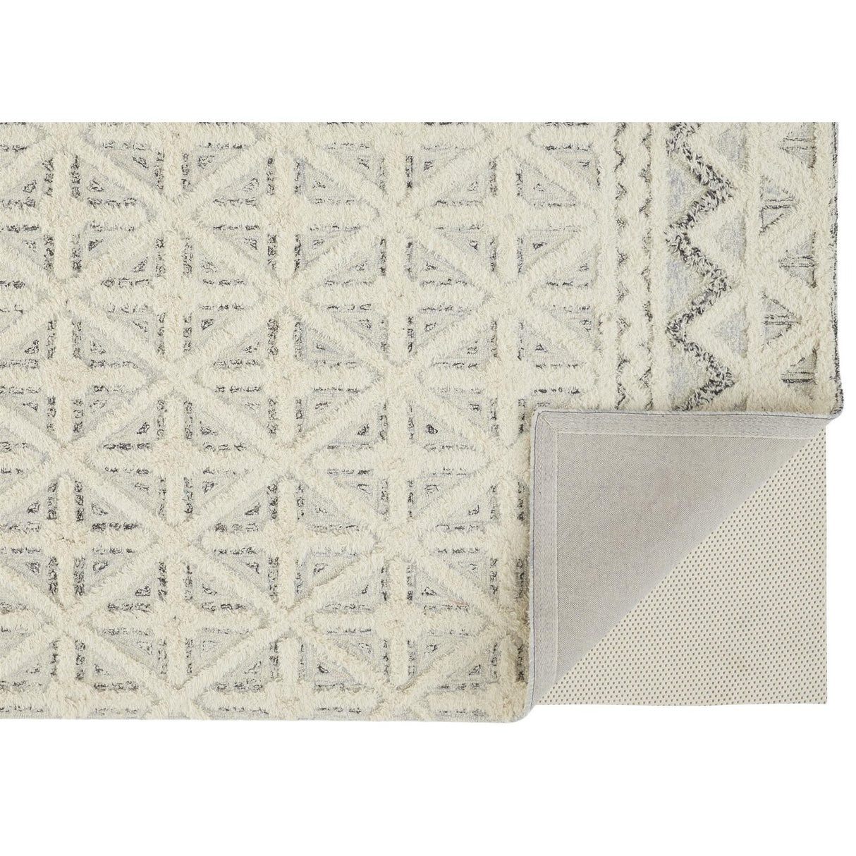 Elika Moroccan Wool Rug w/Diamond Lines, Ivory/Chambray Blue