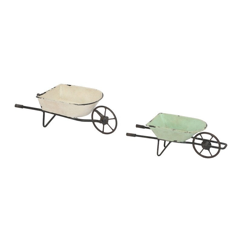 Elina Homestead Tabletop Metal Farmhouse Wheelbarrow Set - 3"H x 9.5"W x 3.5"D