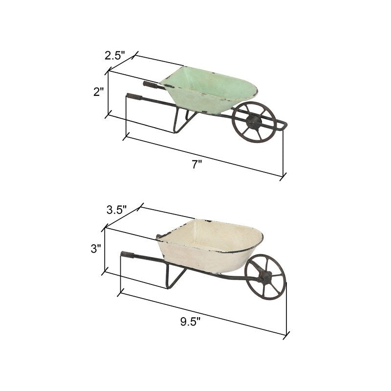 Elina Homestead Tabletop Metal Farmhouse Wheelbarrow Set - 3"H x 9.5"W x 3.5"D
