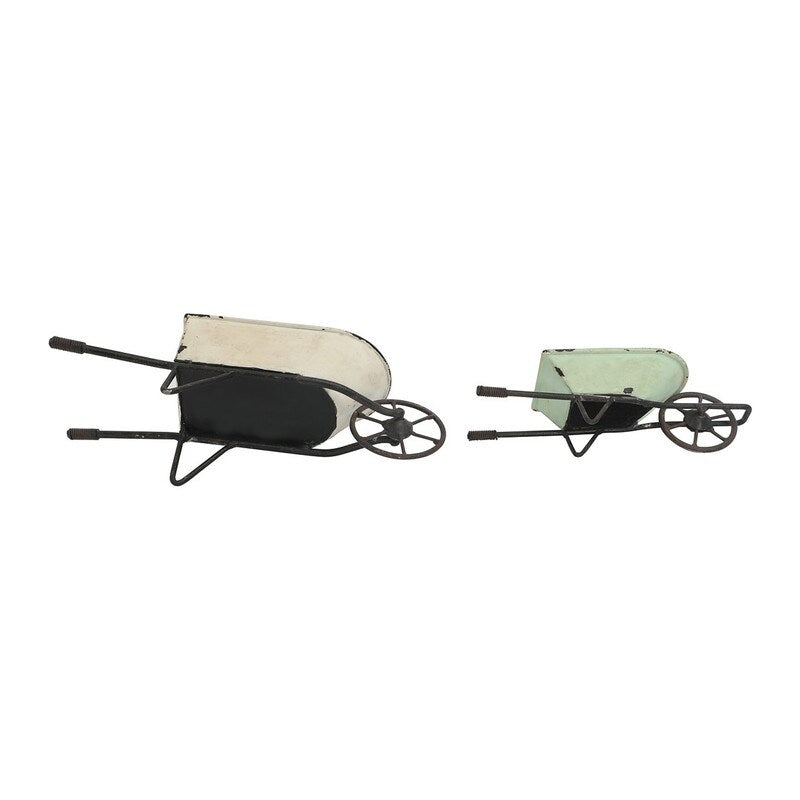 Elina Homestead Tabletop Metal Farmhouse Wheelbarrow Set - 3"H x 9.5"W x 3.5"D
