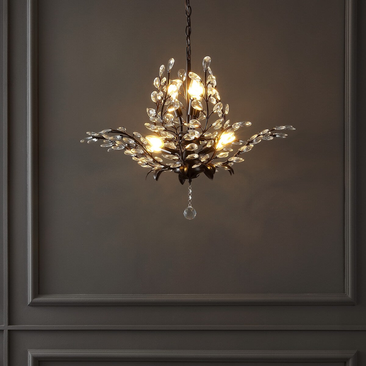 Elisana 28.5" 7-Light Contemporary Bohemian Iron/Acrylic LED Pendant, Oil Rubbed Bronze/Clear by JONATHAN Y