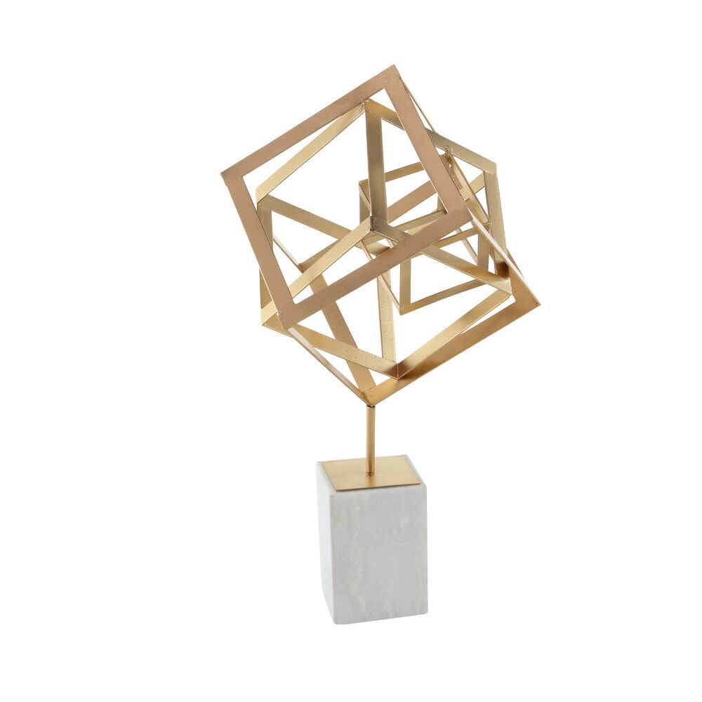 Elite Goldtone Metal Marble Box Sculpture