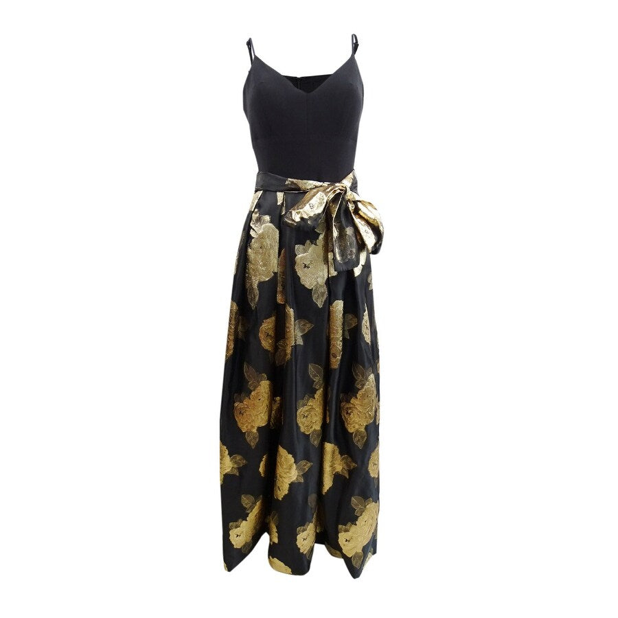 Eliza J Women's Metallic Floral-Print Gown (6, Black/Bronze)