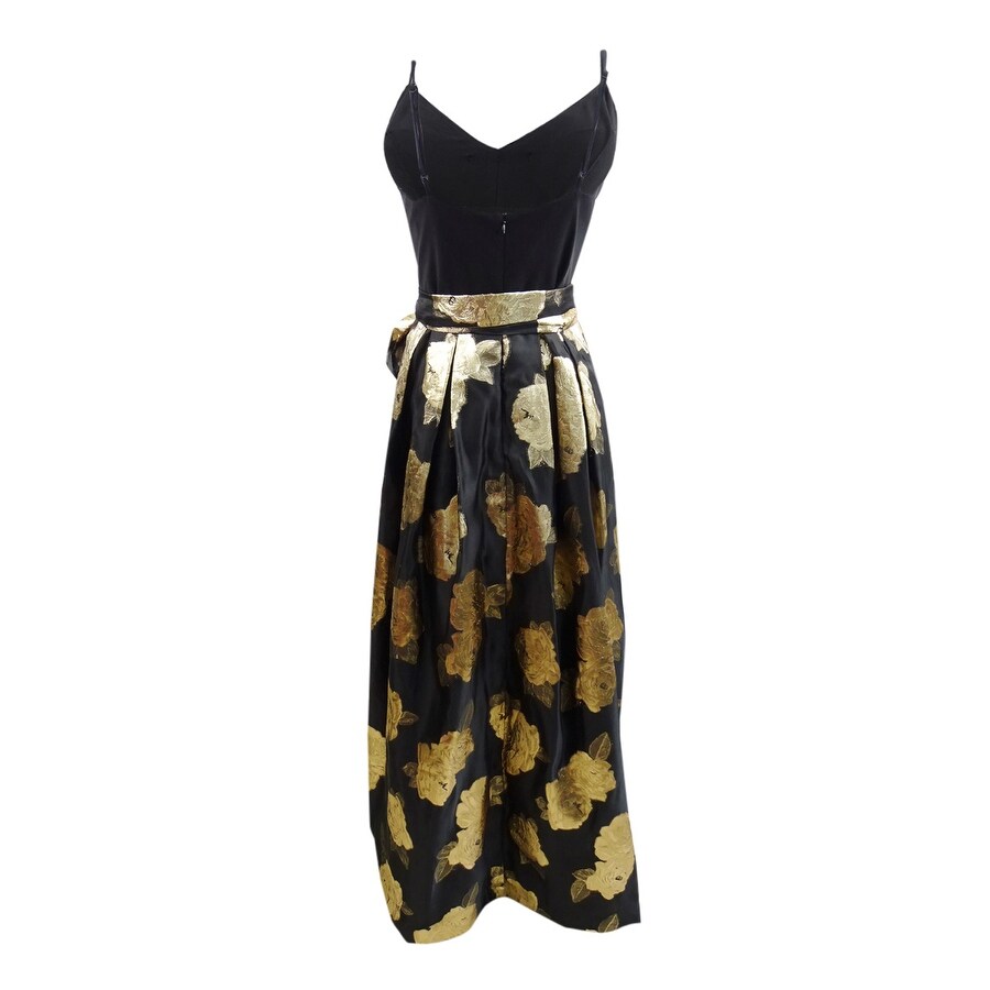 Eliza J Women's Metallic Floral-Print Gown (6, Black/Bronze)