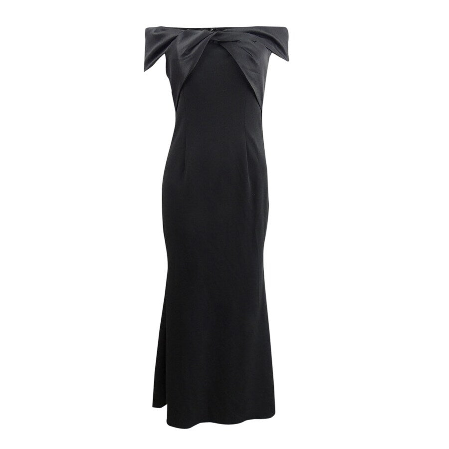 Eliza J Women's Petite Off-The-Shoulder Bow Gown (2, Black)