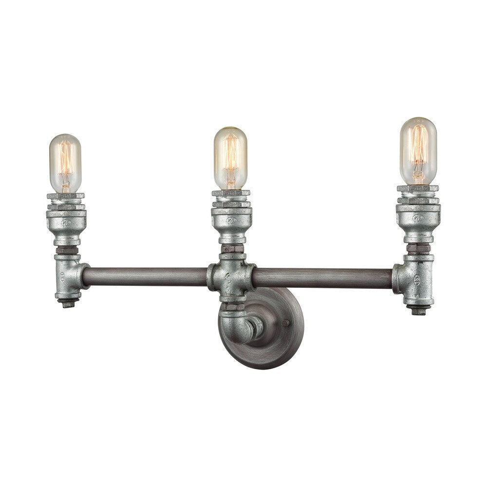 Elk Home Cast Iron Pipe Weathered Zinc Metal 3 Light Vanity Light