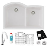 Elkay Quartz Classic 33" x 22" x 10", Offset 60/40 Double Bowl Undermount Sink Kit with Filtered Faucet with Aqua Divide, Black