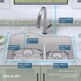 Elkay Quartz Classic 33" x 22" x 10", Offset 60/40 Double Bowl Undermount Sink Kit with Filtered Faucet with Aqua Divide, Black