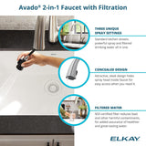 Elkay Quartz Classic 33" x 22" x 10", Offset 60/40 Double Bowl Undermount Sink Kit with Filtered Faucet with Aqua Divide, Black