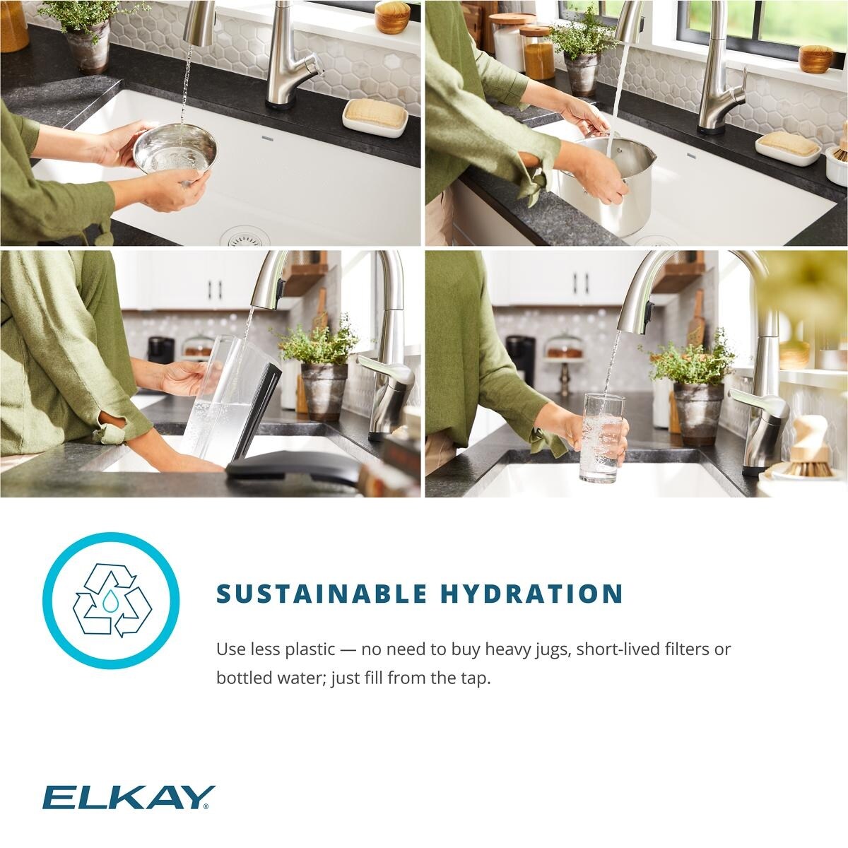 Elkay Quartz Classic 33" x 22" x 10", Offset 60/40 Double Bowl Undermount Sink Kit with Filtered Faucet with Aqua Divide, Black