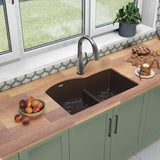 Elkay Quartz Classic 33" x 22" x 10", Offset 60/40 Double Bowl Undermount Sink Kit with Filtered Faucet with Aqua Divide, Black