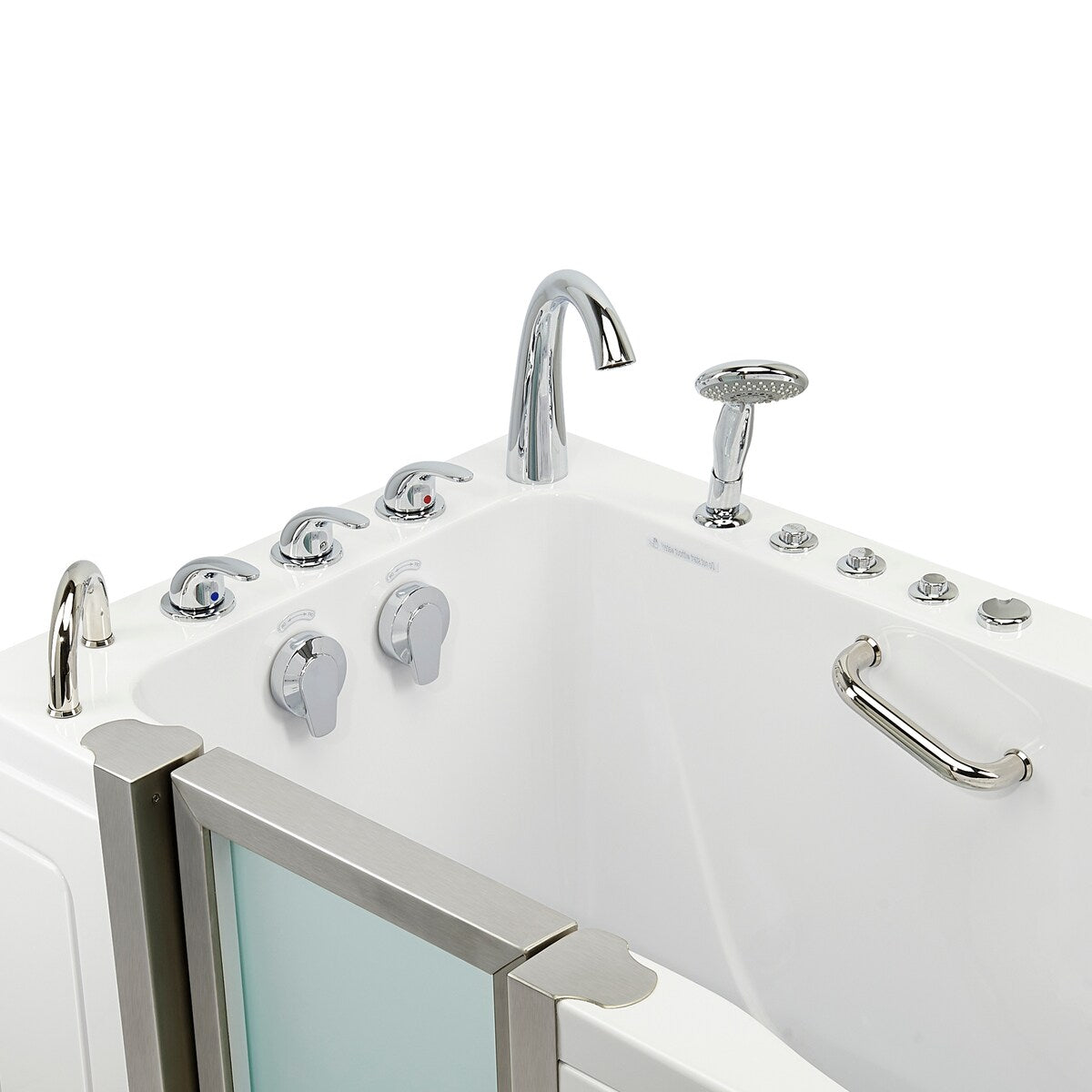 Ella Deluxe 30"x55" Acrylic Air and Hydro Massage Walk-In Bathtub, Inward Swing Door, 5 Piece Fast Fill Faucet, 2" Dual Drain