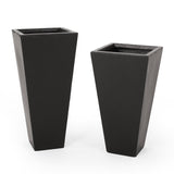 Ella Outdoor Modern Medium and Small Cast Stone Planter Set by Christopher Knight Home
