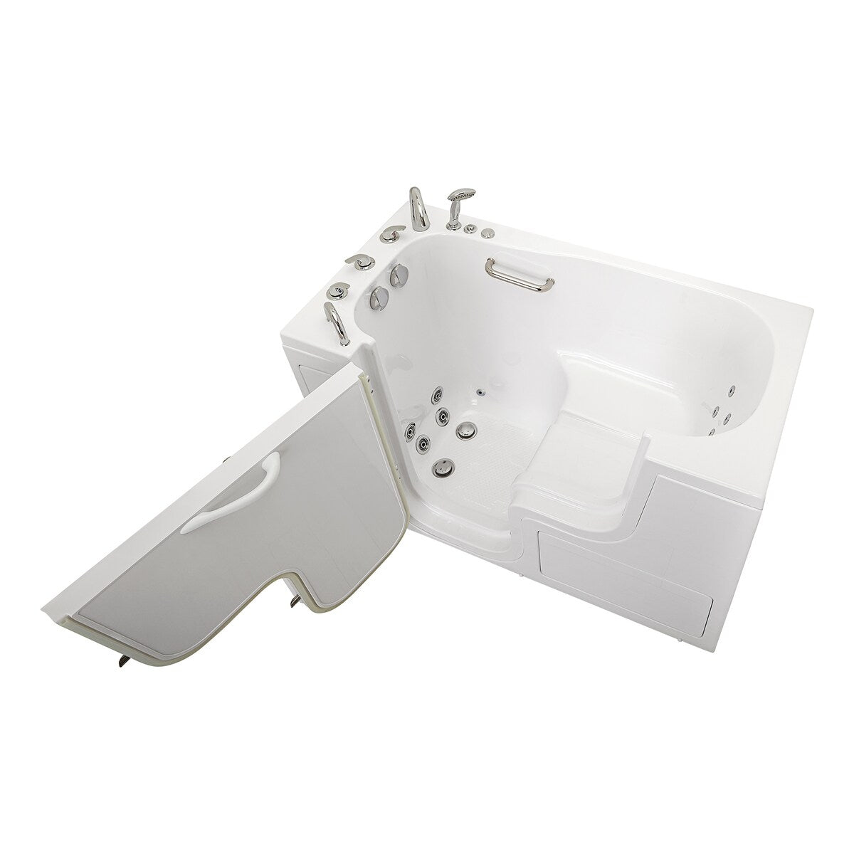 Ella Wheelchair Transfer 60 Acrylic Hydro Massage Walk-In Bathtub & Outward Swing Door, 5 Piece Fast Fill Faucet, 2" Dual Drain
