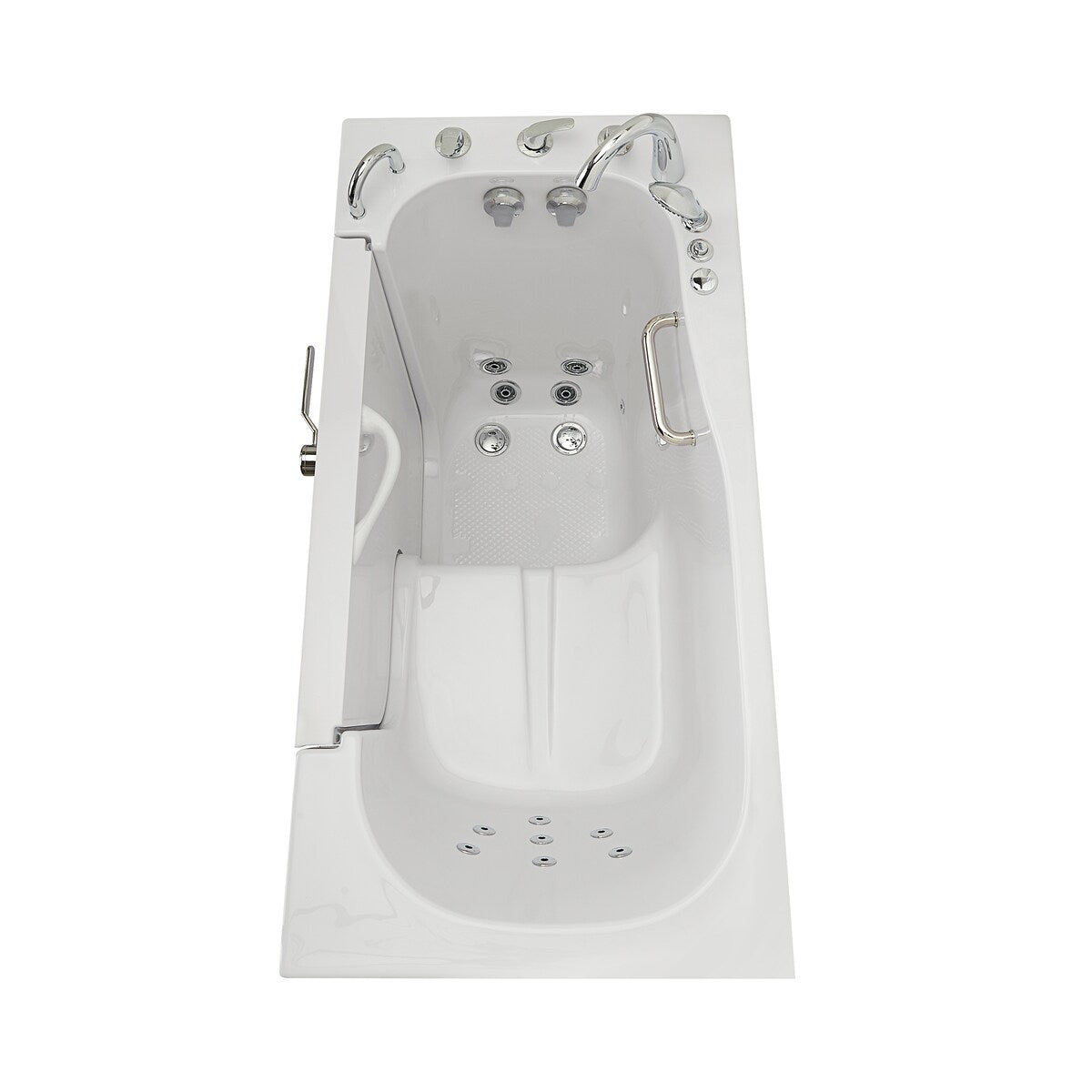 Ella Wheelchair Transfer 60 Acrylic Hydro Massage Walk-In Bathtub & Outward Swing Door, 5 Piece Fast Fill Faucet, 2" Dual Drain