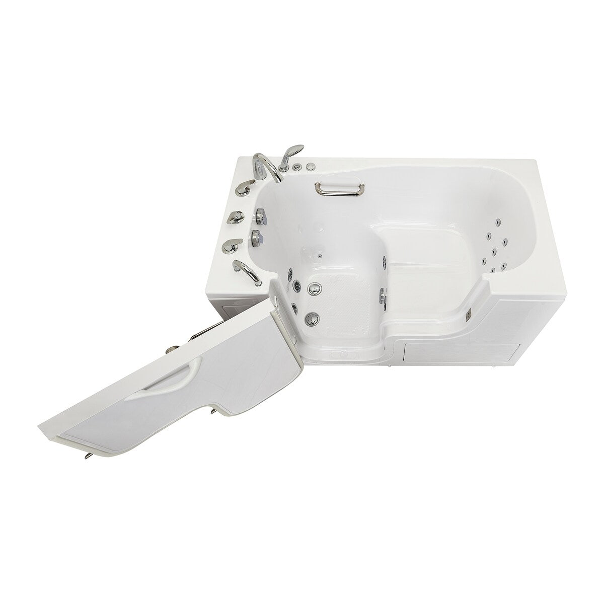 Ella Wheelchair Transfer 60 Acrylic Hydro Massage Walk-In Bathtub & Outward Swing Door, 5 Piece Fast Fill Faucet, 2" Dual Drain