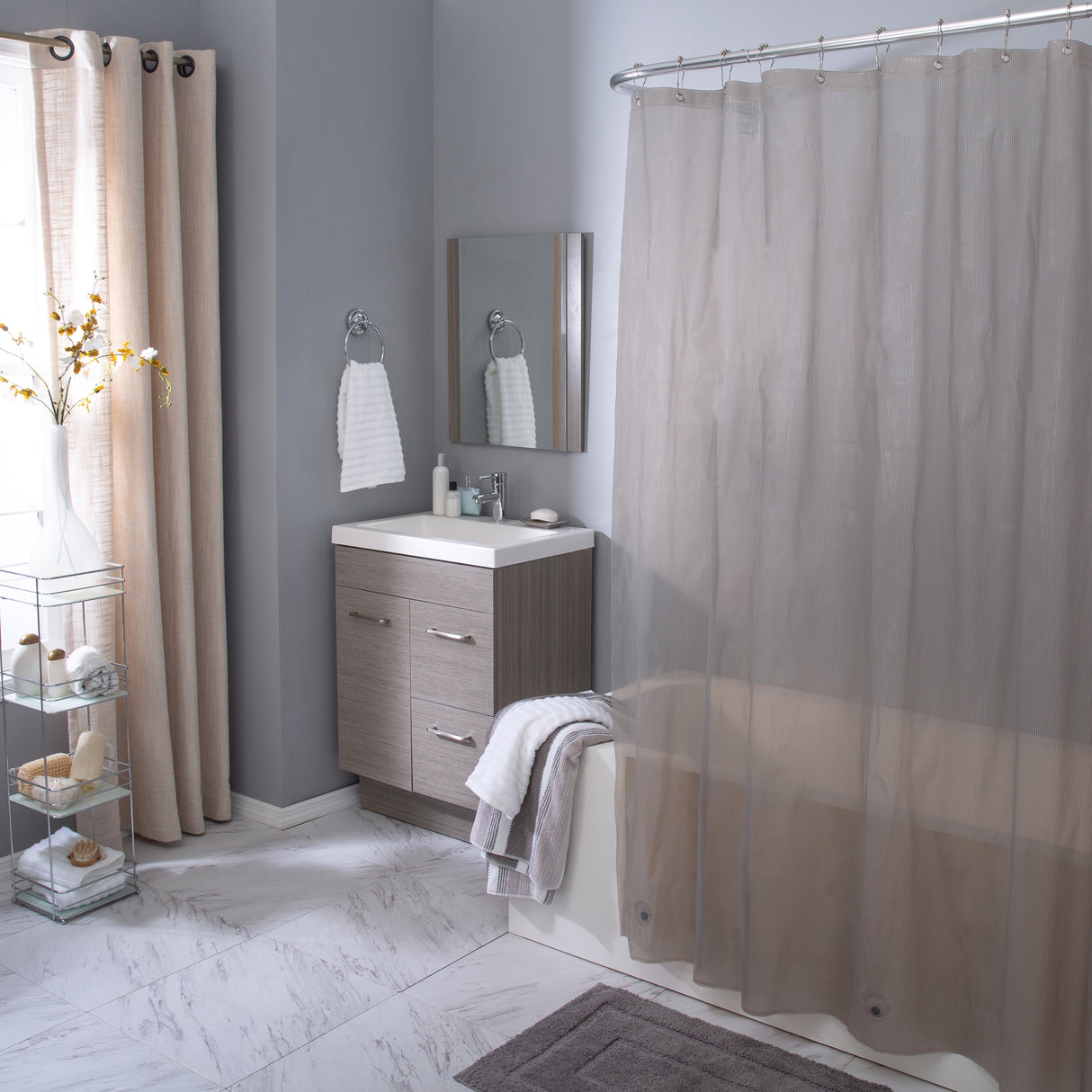 Elle Décor Pinstripe PEVA Shower Curtain Liner in Aqua
