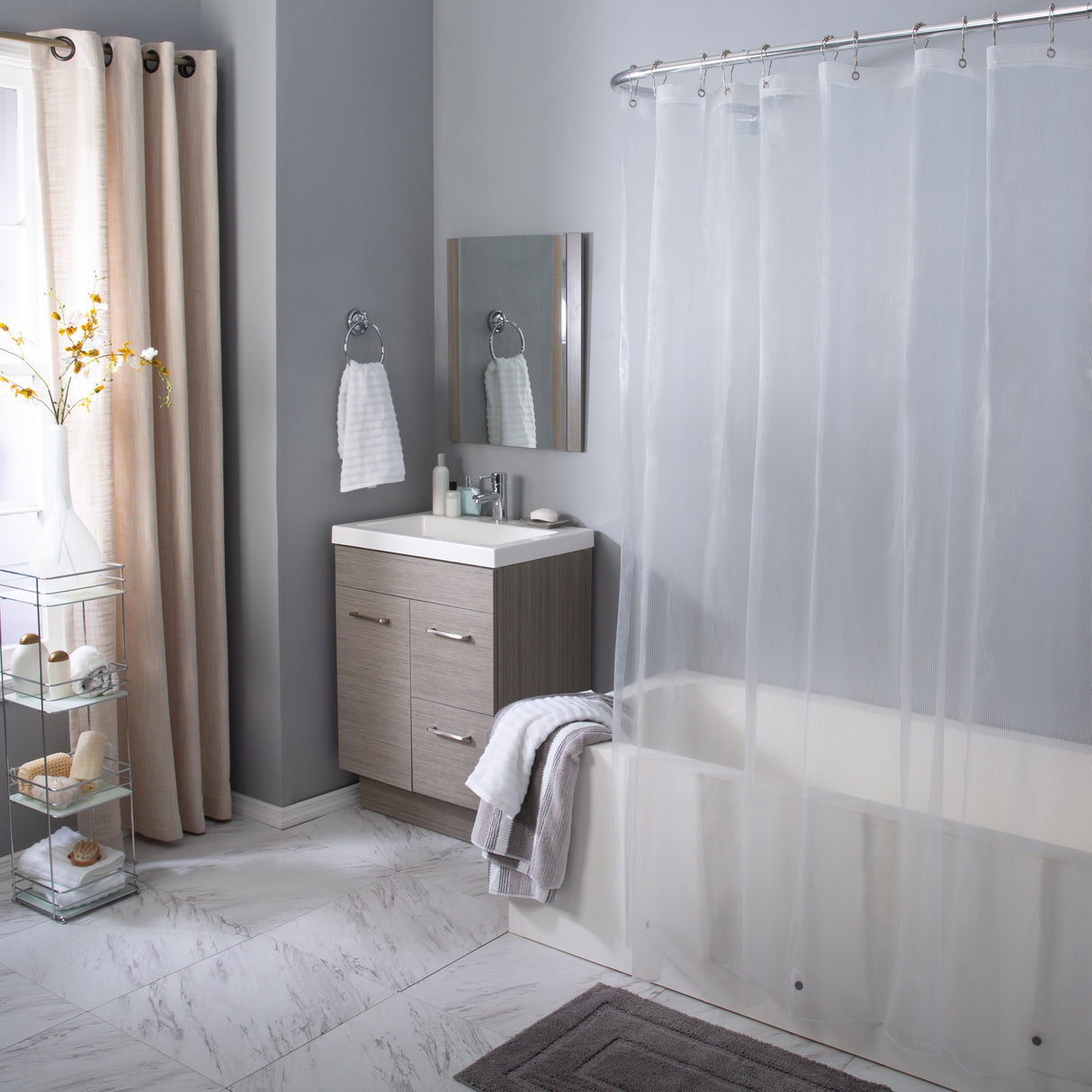 Elle Décor Pinstripe PEVA Shower Curtain Liner in Aqua