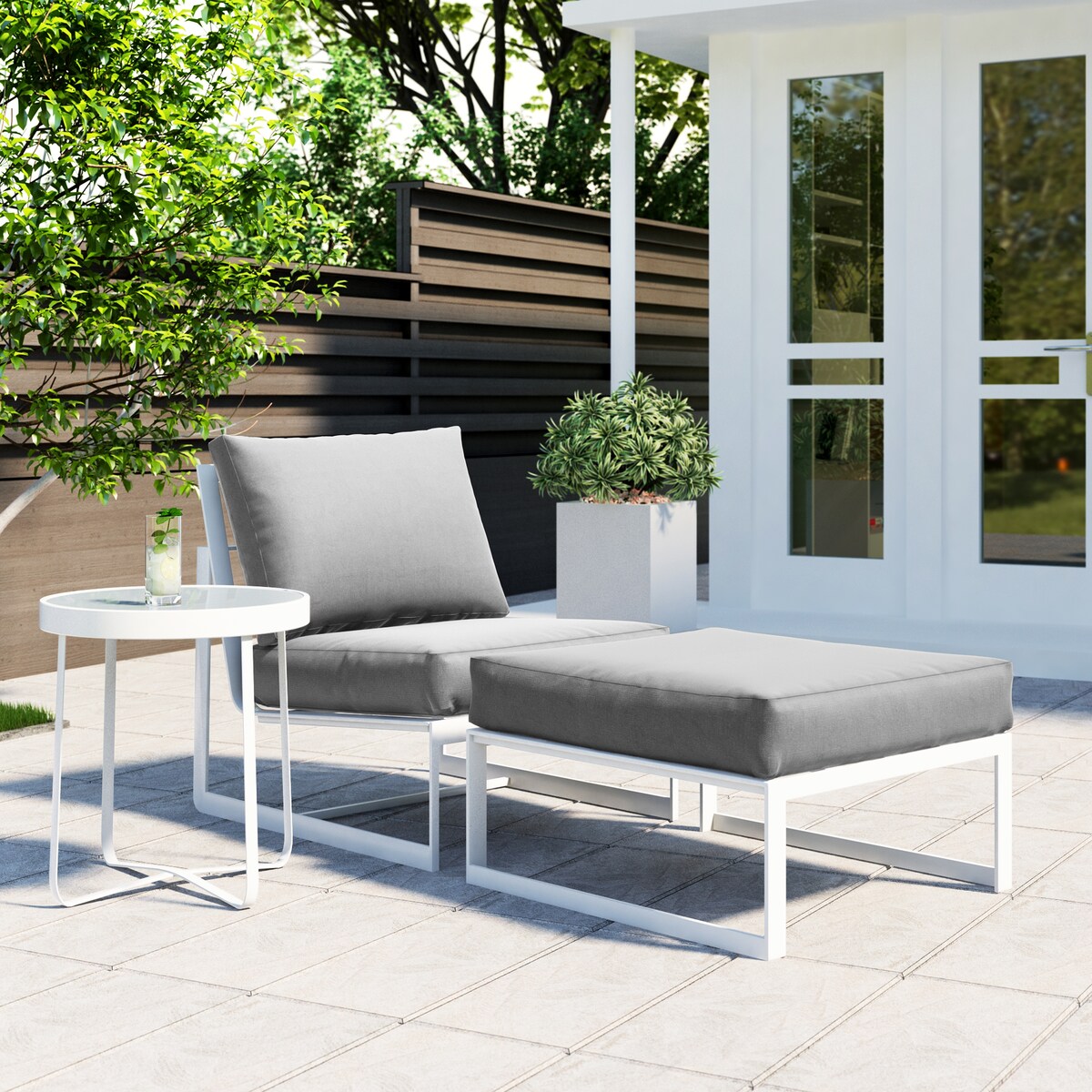 Elle Decor Mirabelle Outdoor Lounge Chair and Ottoman, White