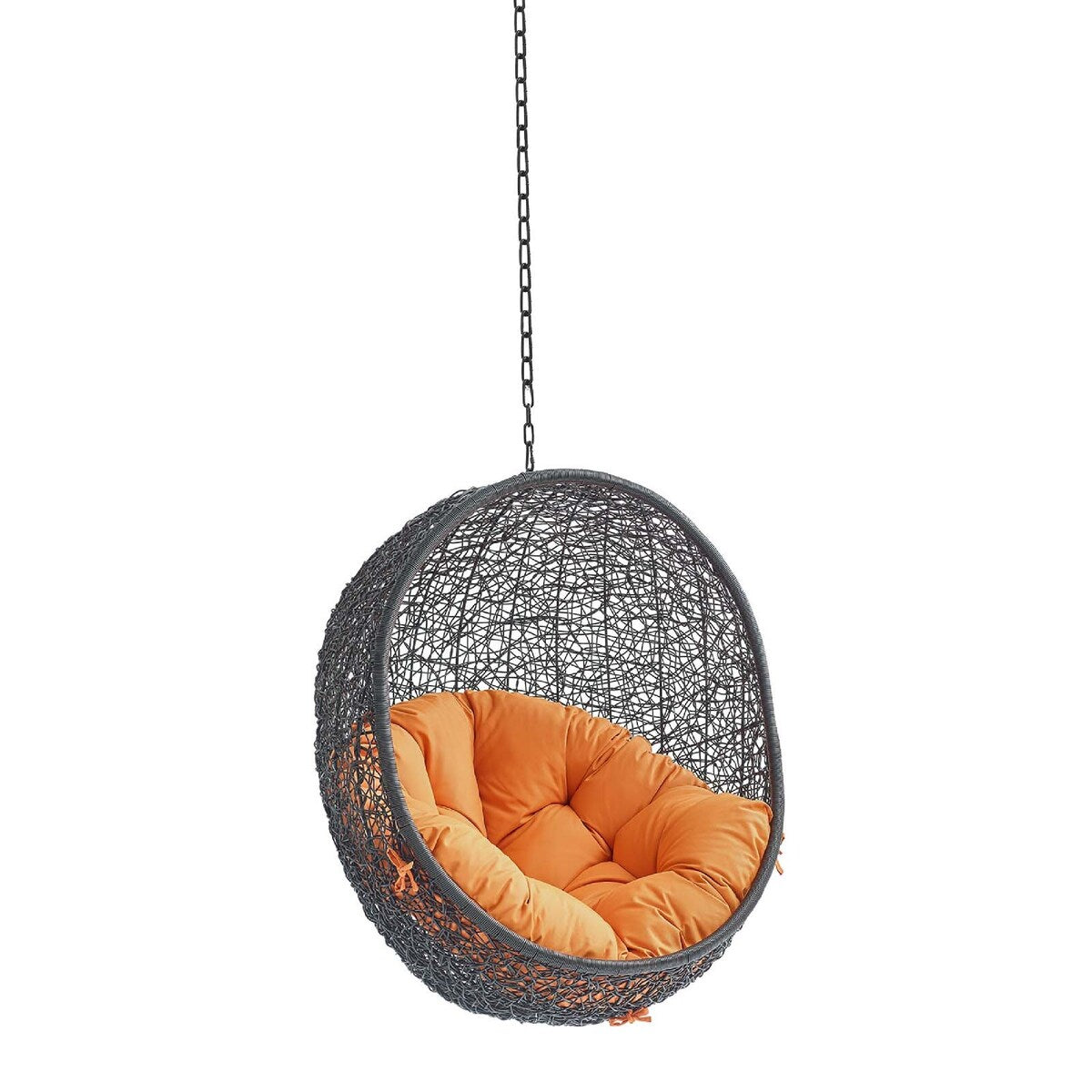 Ellie 43 Inch Patio Swing Chair, All Weather Rattan, Cushion, Orange