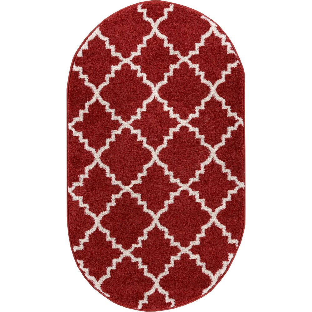 Well Woven Ellie Modern Bold Trellis Diamond Pattern Burgundy Oval Rug - 2'6" x 4'2"