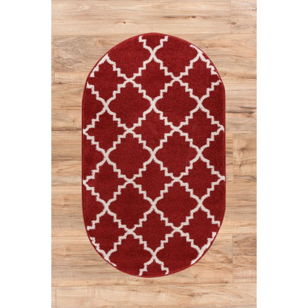 Well Woven Ellie Modern Bold Trellis Diamond Pattern Burgundy Oval Rug - 2'6" x 4'2"