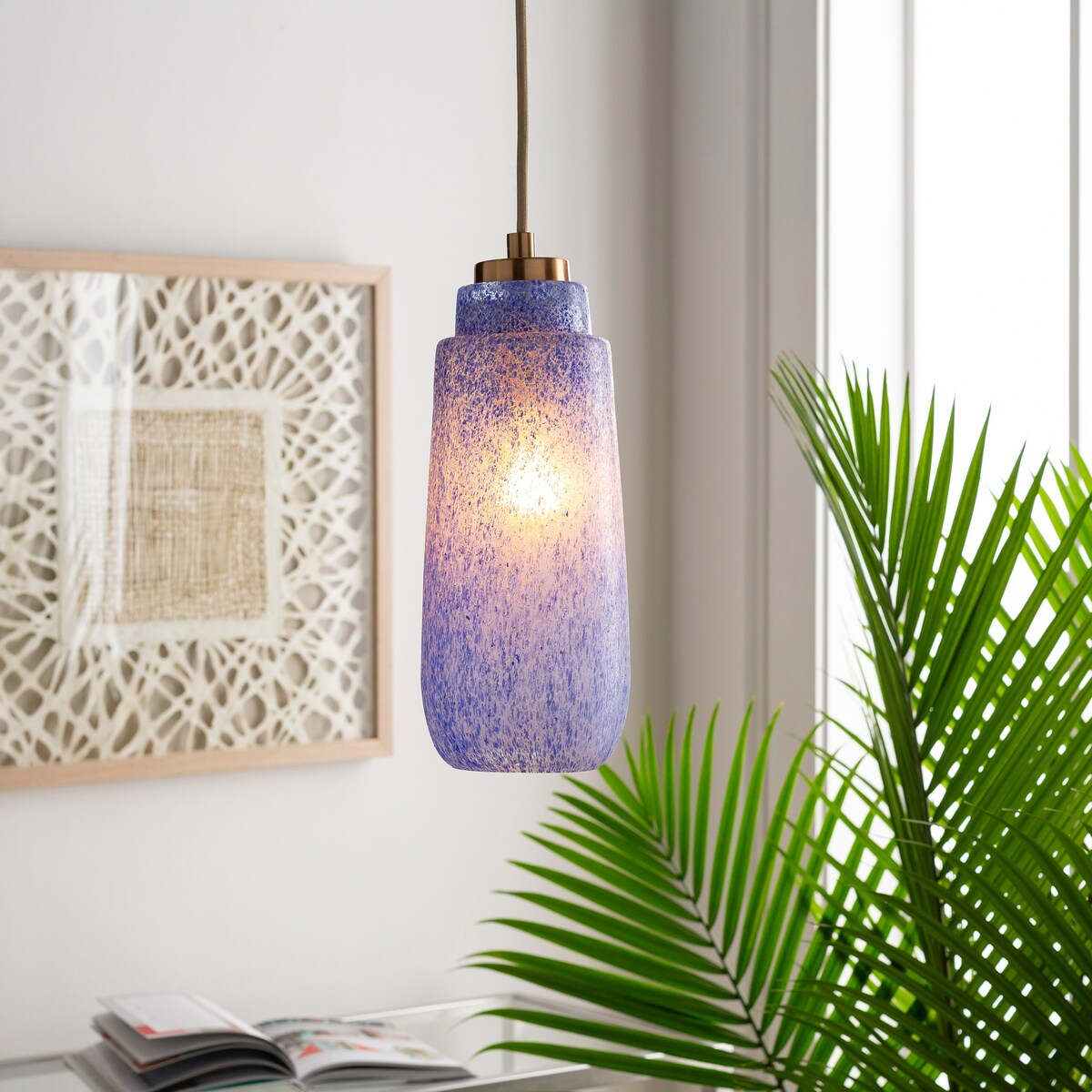 Artistic Weavers Ellington Contemporary Textured Glass 1-light Pendant - 5" x 5" x 14" - 5" x 5" x 14"